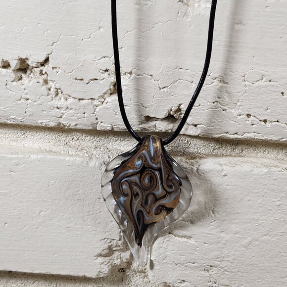 New Womens Murano Blown Glass Leaf Swirl Necklace 4 in1 - Picture 5 of 7